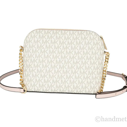 Michael Kors Jet Set Medium X Cross Dome Vanilla/Powder Blush PVC Crossbody Bag