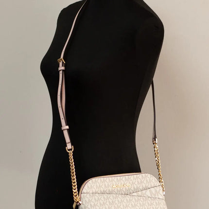Michael Kors Jet Set Medium X Cross Dome Vanilla/Powder Blush PVC Crossbody Bag
