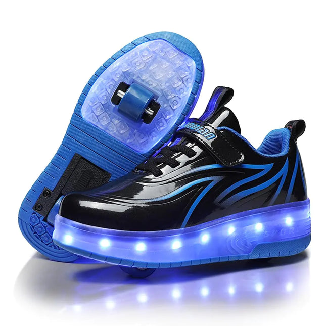 Yogeeft Kids Shoes with Wheel for Gifts - Retractable LED Double Wheels Roller Skate Shoes for Kids Light Up Sneakers for Christmas Birthday Gifts (Size 12 Little Kid Black)