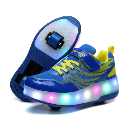 Wooowyet LED Roller Skate Shoes for Kids Boys Girls Light Up Fashion Sneakers Wheels Roller Shoes Wheeled USB Rechargealbe Blue Little Kids Size 11