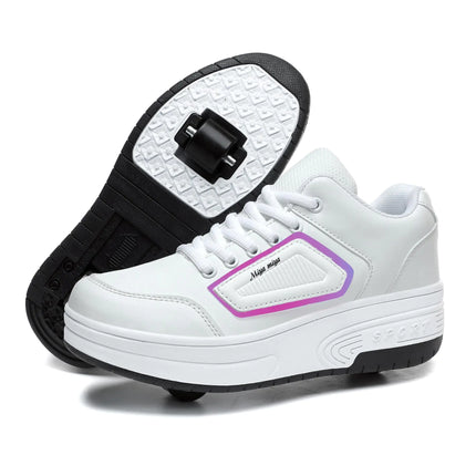 AMAZEN :GIMKOUNN Roller Shoes Girls Boys Sneakers with Wheels for Kids Women Wheeled Footwear Retractable Roller Skate Shoes Breatheable Skates Beginner Trainers Christmas Day Gifts(WhiteSize 6.5)