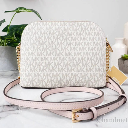 Michael Kors Jet Set Medium X Cross Dome Vanilla/Powder Blush PVC Crossbody Bag
