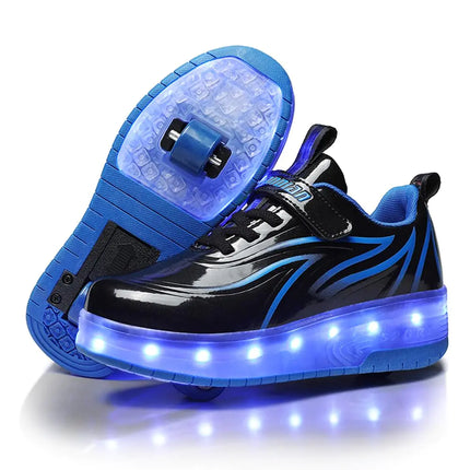 Yogeeft Kids Shoes with Wheel for Gifts - Retractable LED Double Wheels Roller Skate Shoes for Kids Light Up Sneakers for Christmas Birthday Gifts (Size 12 Little Kid Black)