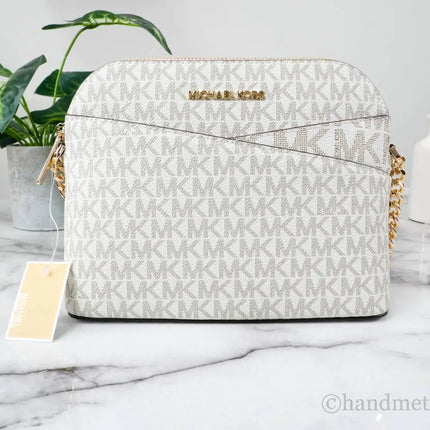 Michael Kors Jet Set Medium X Cross Dome Vanilla/Powder Blush PVC Crossbody Bag